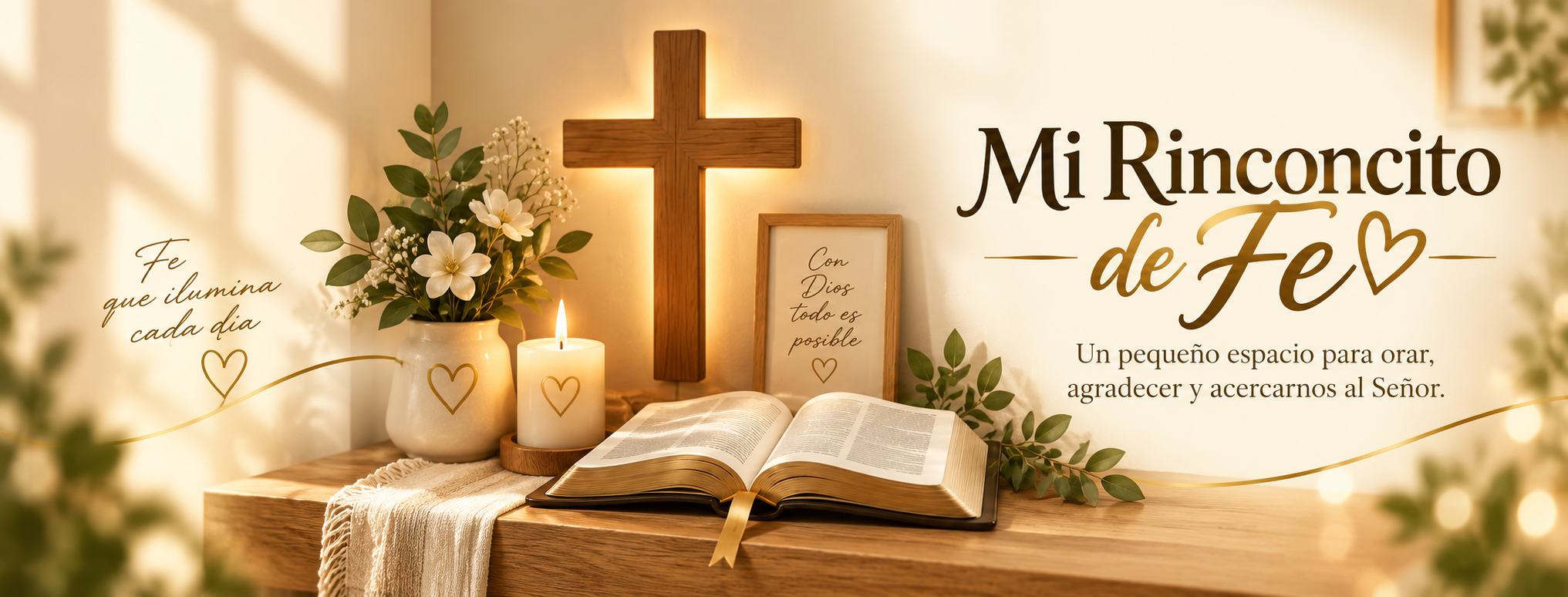 Mi Rinconcito de Fe: un espacio cálido con una cruz, una Biblia y una vela